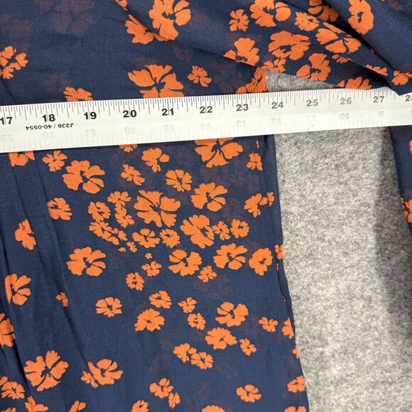 Time And Tru Dress Women L Large Blue Floral Shift Midi Button Long Sleeve Lined - Picture 5 of 7